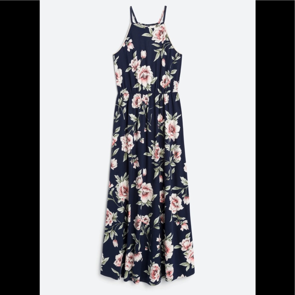 French Grey Women's Stitch Fix Zoe Floral Knit Maxi Dress Navy size Large